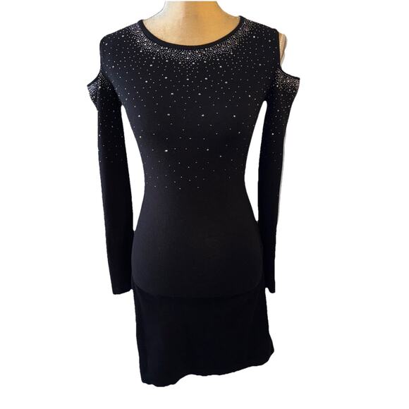 Bebe Black Cold Shoulder Embellished Sweater Dress Size S/M - Picture 1 of 11